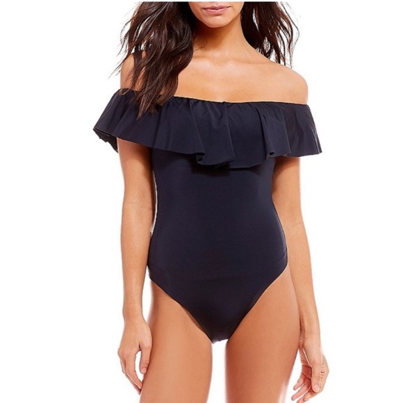 TRINA TURK Nordstrom black off shoulder ruffle one piece swimsuit maillot 2 6 - Picture 2 of 7